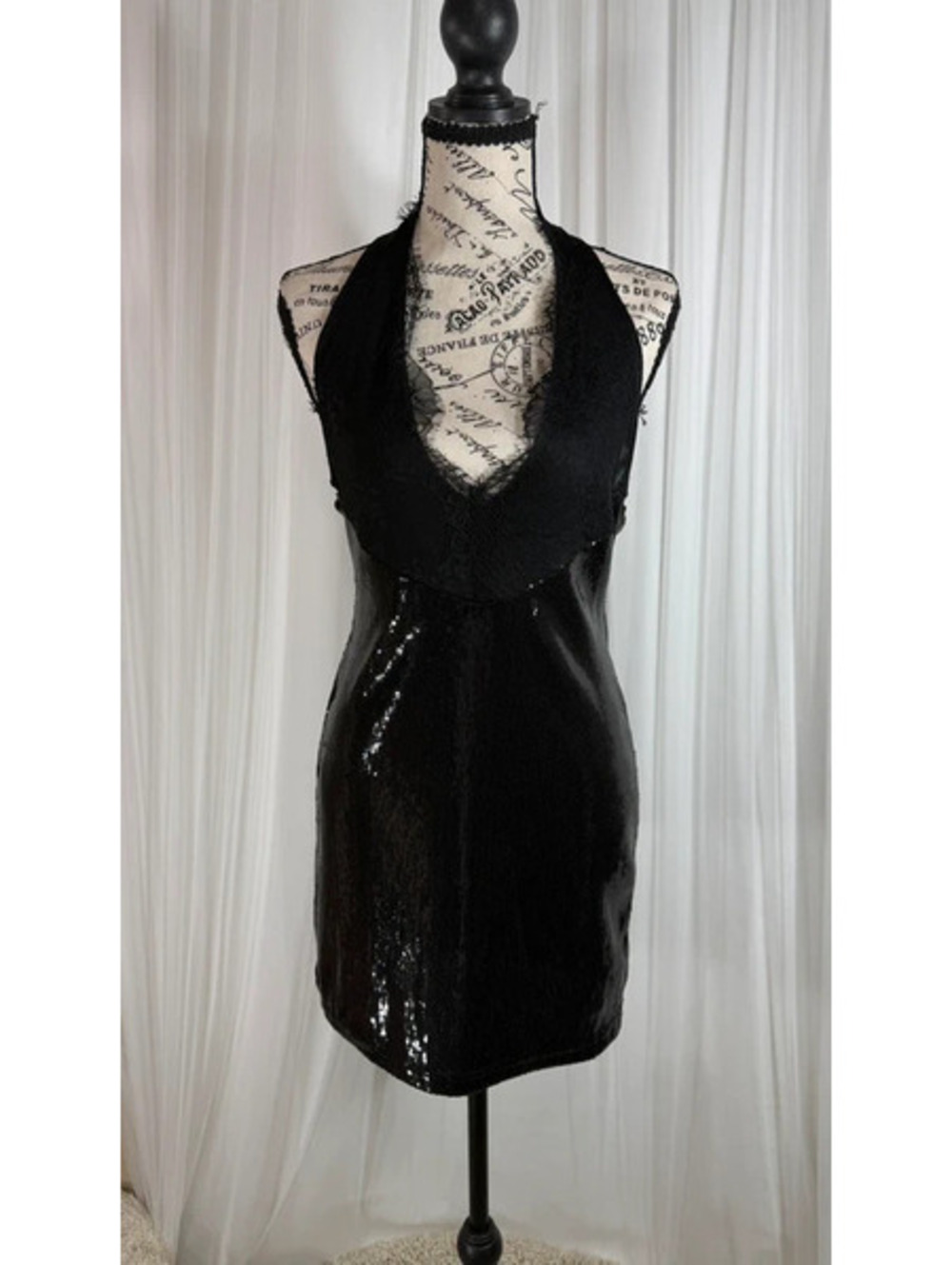 Zara NWT Black Sequin Lace Halter Mini Dress Small Going Out Y2K Party Glam 835